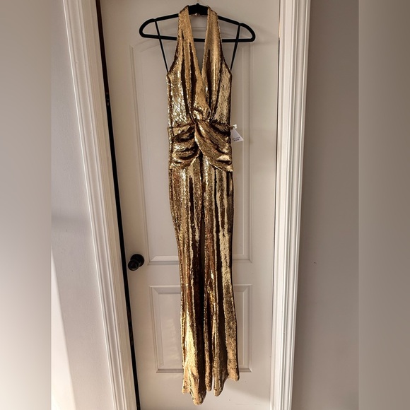 NADINE MERABI Tianna Gold Sequin Jumpsuit - Picture 12 of 16